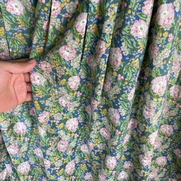 Vintage Blue Cotton Wild Rose Primt Button Fromt Midi Dress - Picture 4 of 6